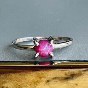 Antique 14k White Gold Faux Star Ruby Solitaire Vintage Ring